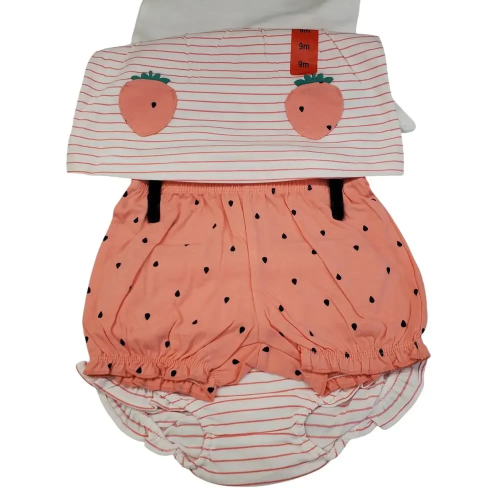 Carters Baby Girl Strawberry Summer Outfit Set 4 Piece Cotton Size 9 Months NEW
